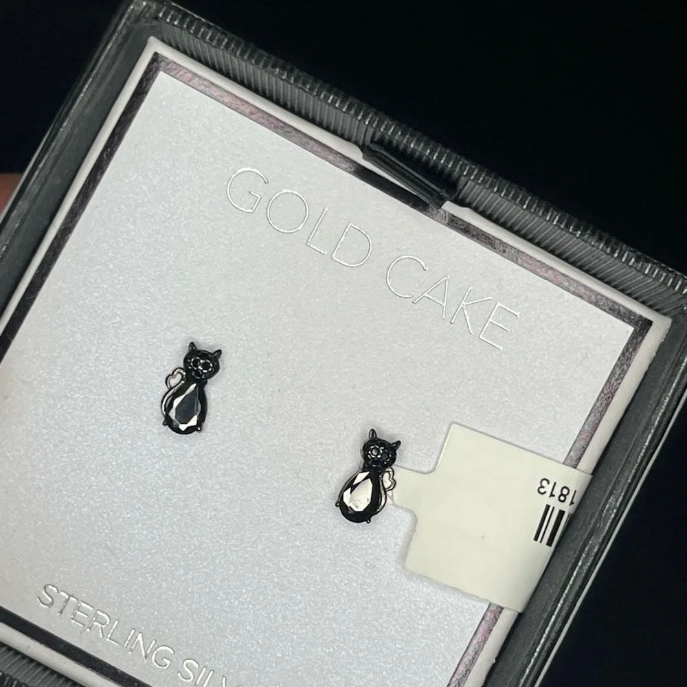 Sterling Silver Black Cat Earrings